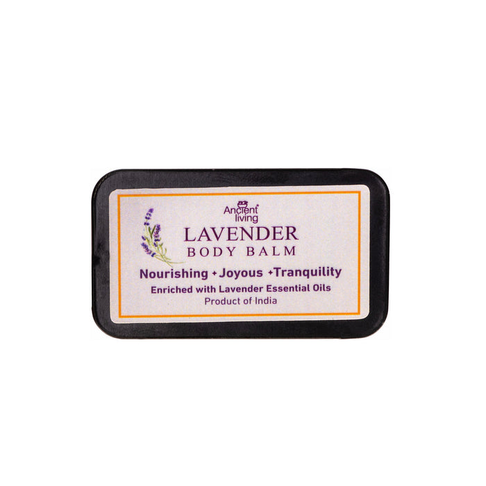 Lavender body balm packaging with label on a white background