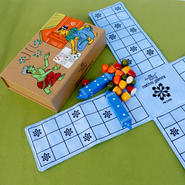 Ancient Living Pachisi Raw Silk With Crafted Paper Box with a Cheriyal Painted Board Game- 1 Pcs