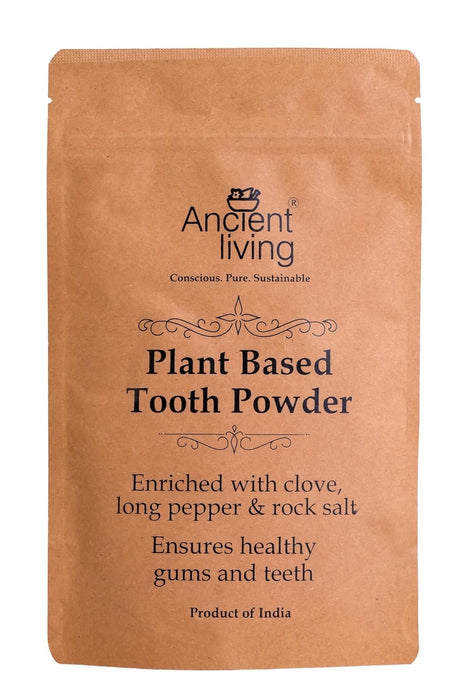 Package of Ancient Living Plant Based Tooth Powder on a white background