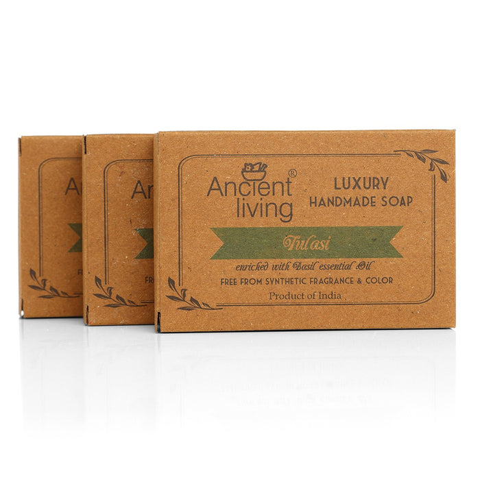 Ancient Living Tulasi Natural Handmade Soap | with Organic Certified Ingredients | Chemical-Free Ayurvedic Soap for Glowing Skin