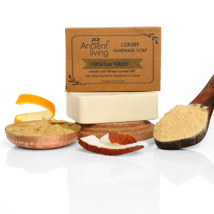 Ancient Living Multani Mitti Luxury Handmade Soap | with Organic Certified Ingredients  | Chemical-Free Soap for Tan Removal