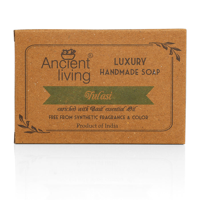 Ancient Living Tulasi Natural Handmade Soap | with Organic Certified Ingredients | Chemical-Free Ayurvedic Soap for Glowing Skin