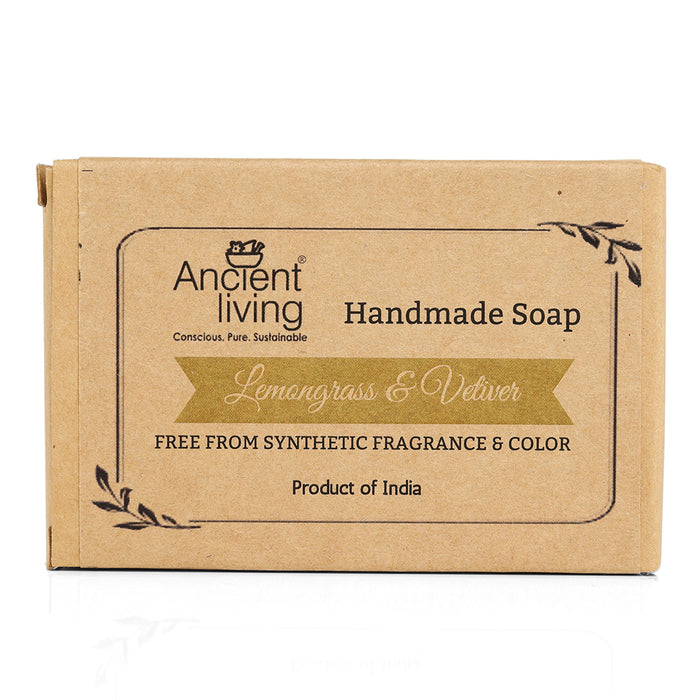 Ancient Living Lemongrass & Vetiver Luxury Handmade Soap | Ayurvedic Moisturizing Soap | Cleansing Glycerin Soap for Skin Care