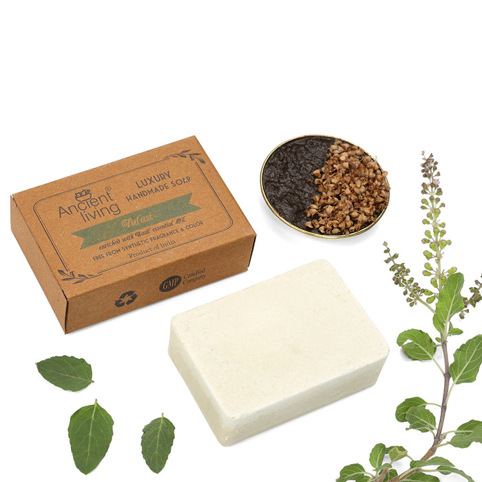 Ancient Living Tulasi Natural Handmade Soap | with Organic Certified Ingredients | Chemical-Free Ayurvedic Soap for Glowing Skin