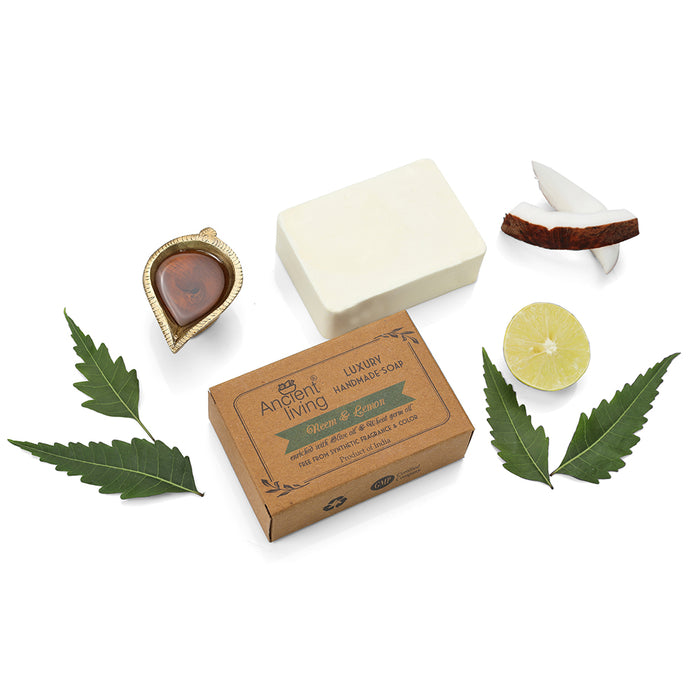 Ancient Living Neem & Lemon Luxury Handmade Soap | with Organic Certified Ingredients | Chemical-Free  Soap | Natural Purifying Soap