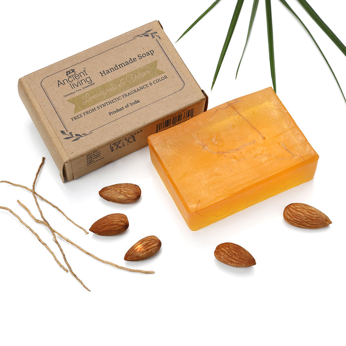 Ancient Living Lemongrass & Vetiver Luxury Handmade Soap | Ayurvedic Moisturizing Soap | Cleansing Glycerin Soap for Skin Care