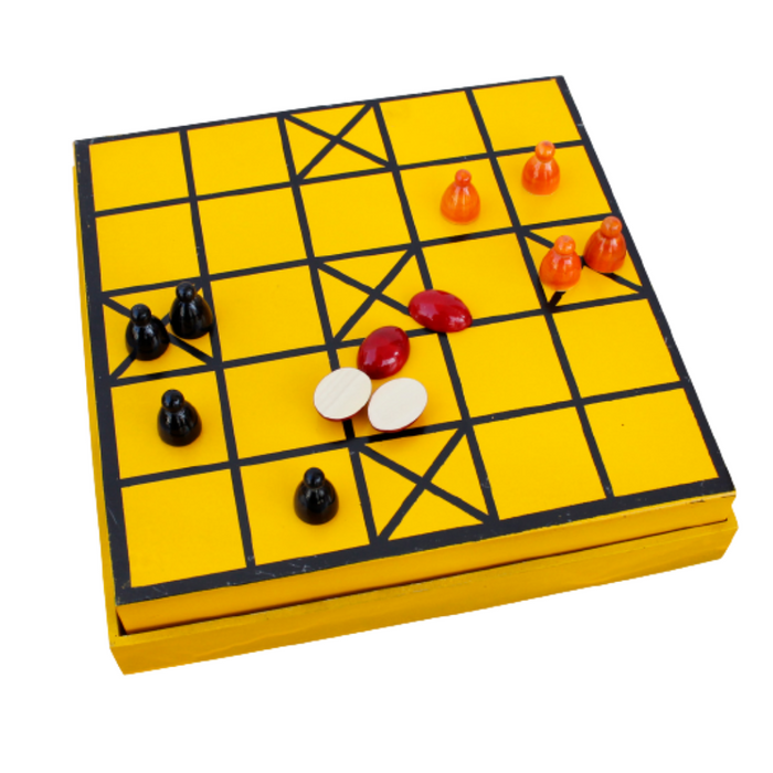 Ancient Living Ashta Chamma and Daadi Wooden Board Games - 2 in 1 | Navakankari | Nine Men's Morris Board Game | Muhle and Daadi | Strategy and War Game
