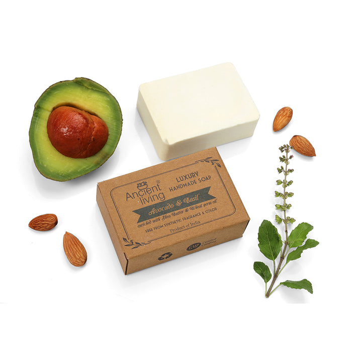 Ancient Living Avocado & Basil Luxury Handmade Soap |  Chemical-Free Soap for Moisturizing Skin | Natural Nourishing Soap