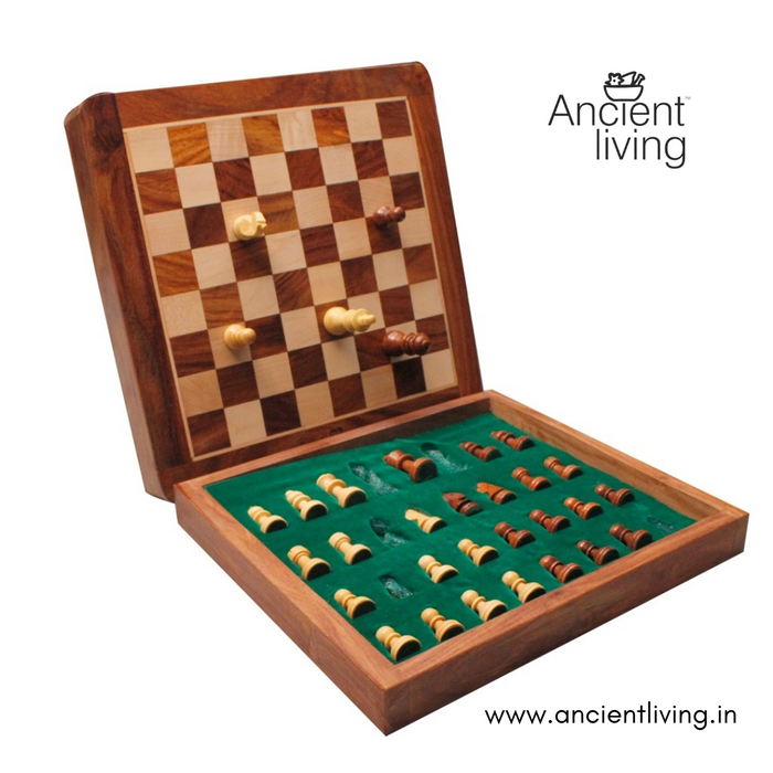 Ancient Living 12 Inch Magnetic Wooden Non Folding Chess Board Game Set with Pieces, Storage Inside The Drawer