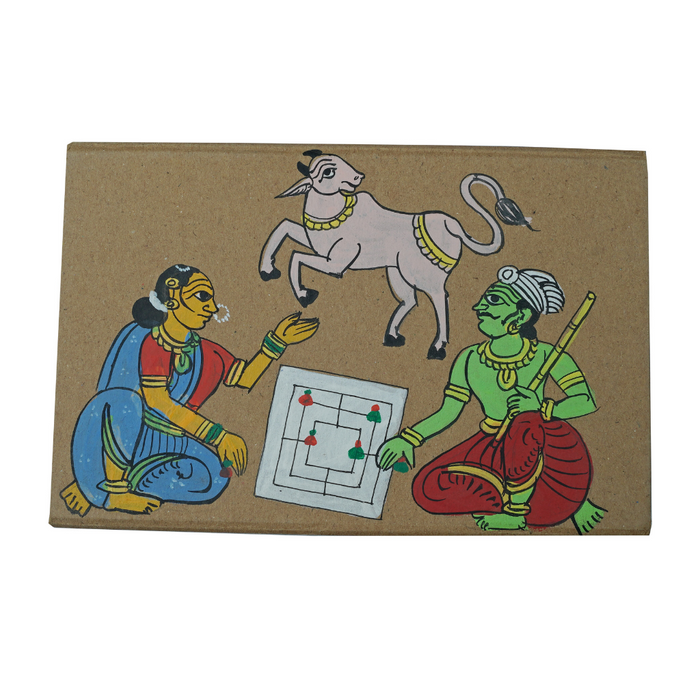 Ancient Living Raw Silk-DAADI in 500 Year Old Cheryl Hand Painted Box | Navakankari | Nine Men's Morris Board Game | Muhle and Daadi | Strategic | Mind Game | Traditional Indian Board Game