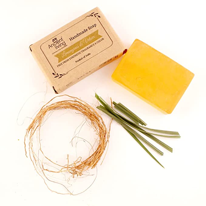 Ancient Living Lemongrass & Vetiver Luxury Handmade Soap | Ayurvedic Moisturizing Soap | Cleansing Glycerin Soap for Skin Care