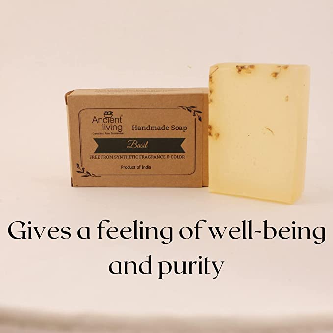 Ancient Living Basil Luxury Handmade Soap | with Organic Certified Ingredients | Glycerin Soap for Soft Skin | Chemical-Free Natural Soap