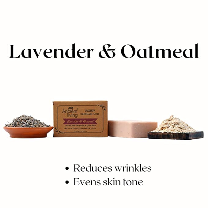 Ancient Living Lavender & Oatmeal Luxury Handmade Soap(Set of 4) -100 gm Organic Anti-Ageing Hydrating and Moisturizing Bathing Bar Best for Skin Inflammation