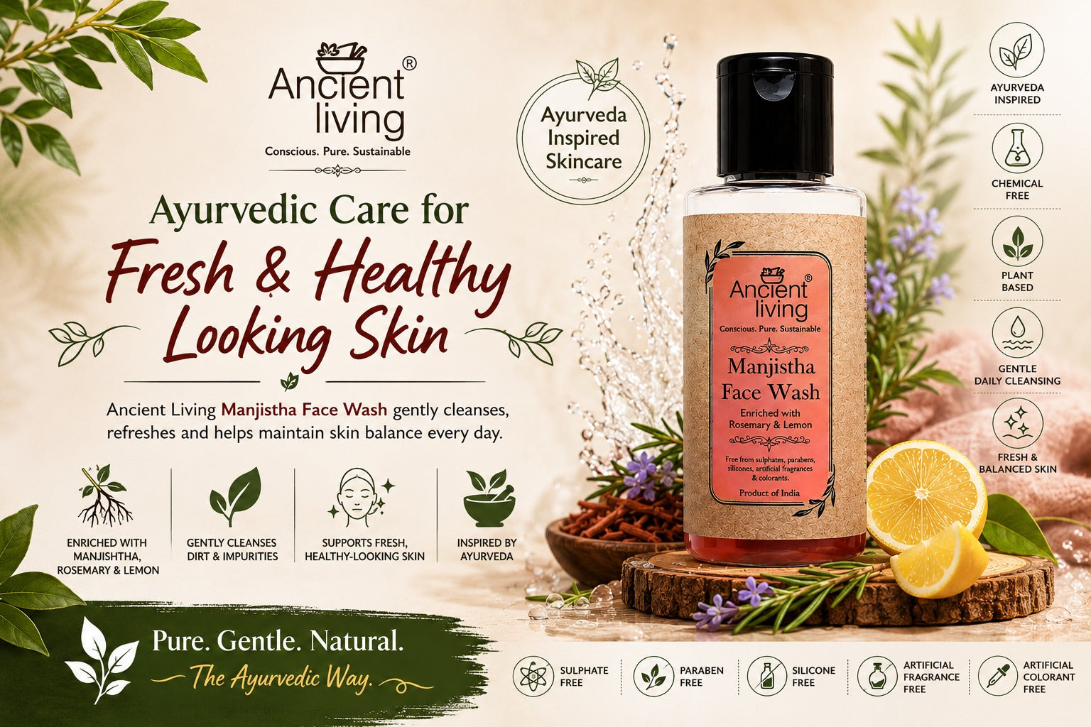 Ancient Living Manjistha Face Wash – Ayurvedic & Chemical Free Face Wash for Daily Skincare