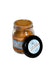 Jar of plant-based tooth powder with a black lid on a white background