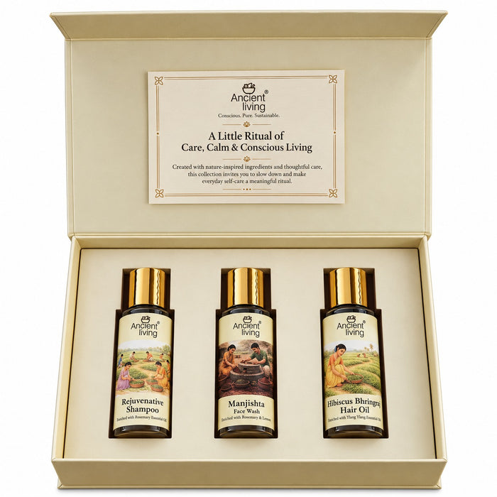 Ancient Living Hair & Skin Care Gift Set | Shampoo, Face Wash & Hair Oil, 3x50ml