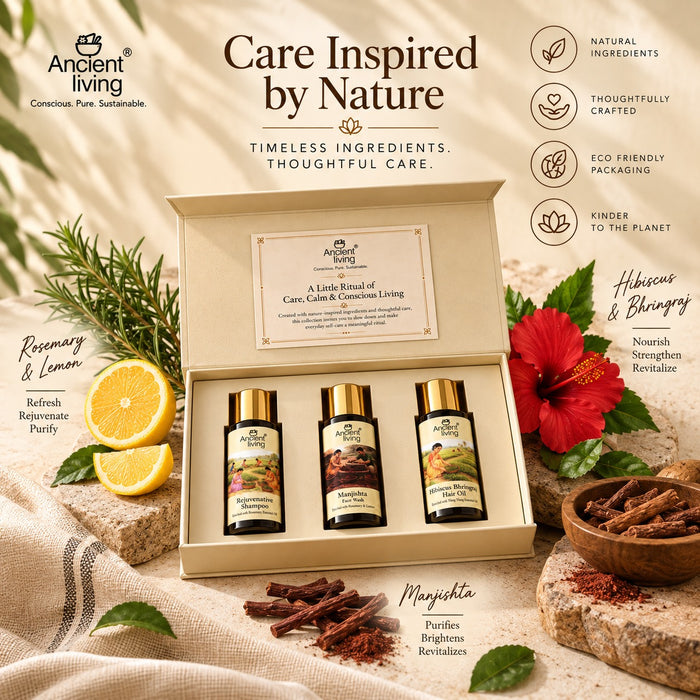 Ancient Living Hair & Skin Care Gift Set | Shampoo, Face Wash & Hair Oil, 3x50ml