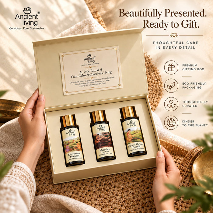Ancient Living Hair & Skin Care Gift Set | Shampoo, Face Wash & Hair Oil, 3x50ml
