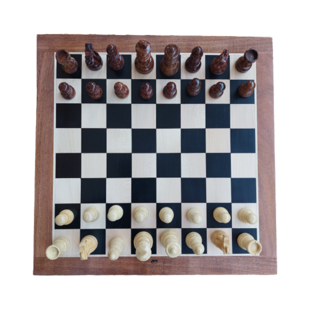 Old Wooden Chess Pieces On A Tree Trunk Board Just About To Start A Game.  Blank Copy Space For Editor's Text. Stock Photo, Picture and Royalty Free  Image. Image 44846209.