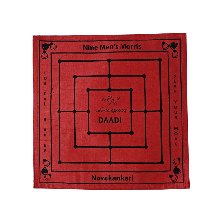 Ancient Living Raw Silk-DAADI in 500 Year Old Cheryl Hand Painted Box | Navakankari | Nine Men's Morris Board Game | Muhle and Daadi | Strategic | Mind Game | Traditional Indian Board Game
