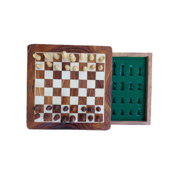 Ancient Living 12 Inch Magnetic Wooden Non Folding Chess Board Game Set with Pieces, Storage Inside The Drawer